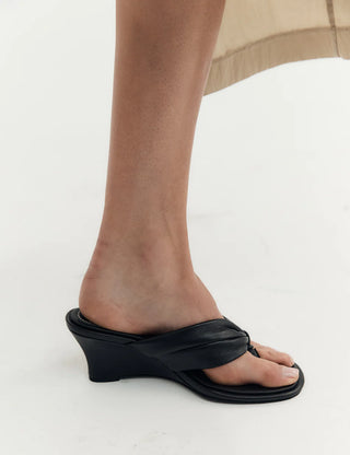 wynn wedge, la tribe, wedge, thong wedge, everyday wear, comfortable low heel, low thong heel, black thong sandal