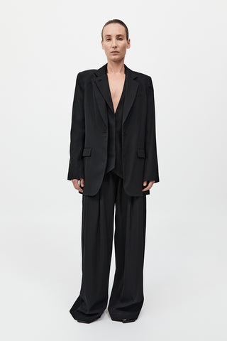 Wool Double Layer Blazer, Black