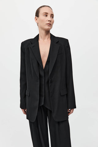 Wool Double Layer Blazer, Black