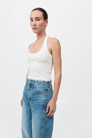 Rib Halter Top, White