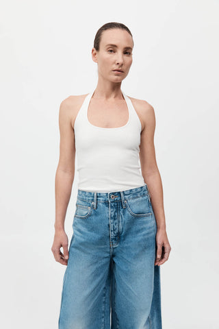 Rib Halter Top, White