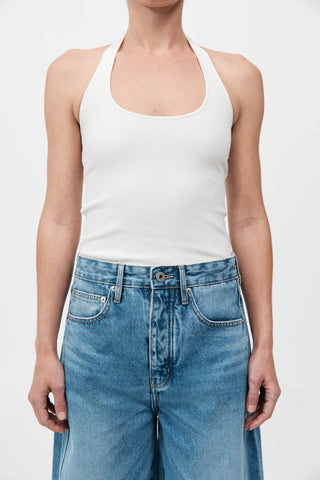 Rib Halter Top, White