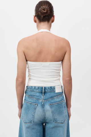 Rib Halter Top, White