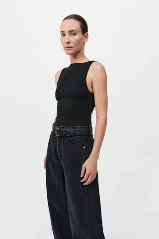 Rib Bateau Cut Out Top, Black
