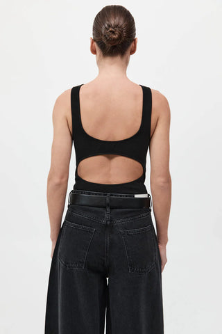 Rib Bateau Cut Out Top, Black