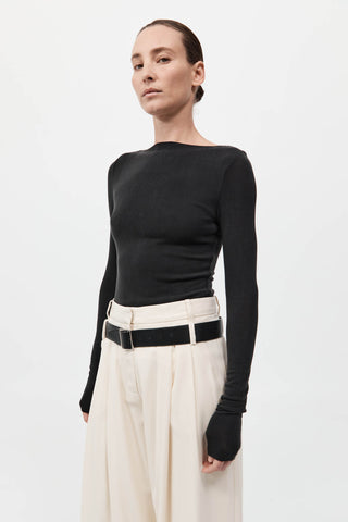 Bateau Long Sleeve Jersey Top, Black