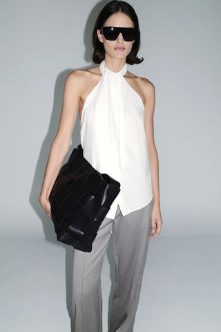 Oxford Halter Tie Back Top, White