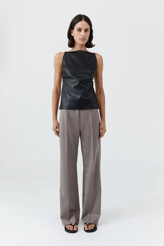 Leather Square Neck Top, Black