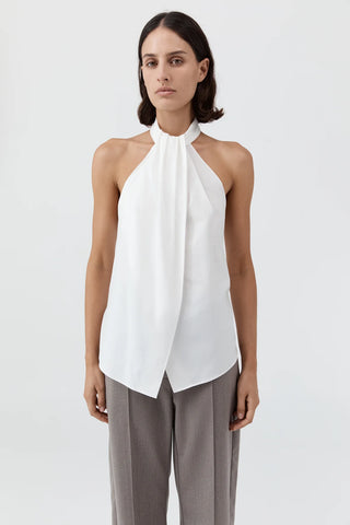 Oxford Halter Tie Back Top, White