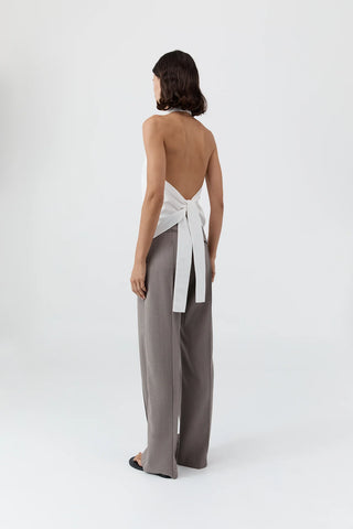 Oxford Halter Tie Back Top, White