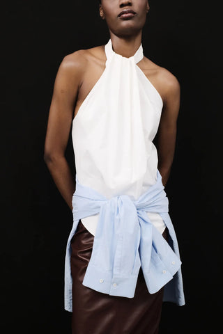 Oxford Halter Tie Back Top, White