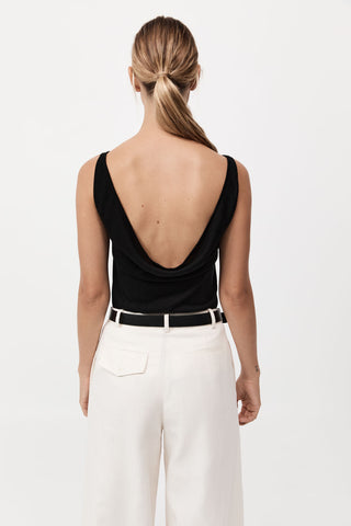 cowl back cami, st agni, st agni australia, black tank, black backless tank, thin strap tank