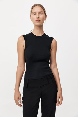 organic cotton cut out tank, st agni, st agni australia, black tank, high neck tank, organic black tank