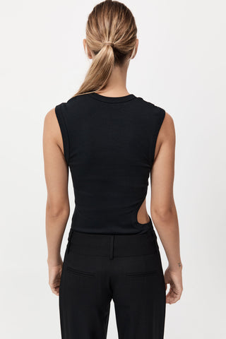 organic cotton cut out tank, st agni, st agni australia, black tank, high neck tank, organic black tank