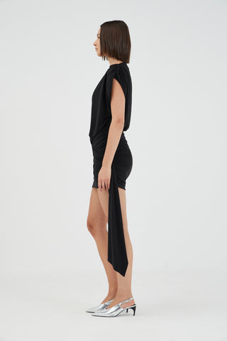 AURA DRAPED MINI DRESS, BLACK