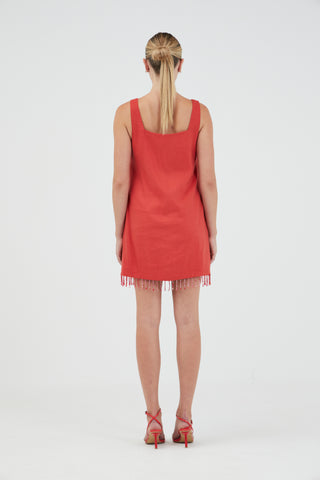 FLAME LINEN MINI DRESS, GRENADINE