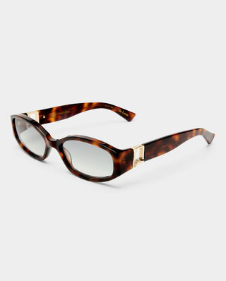 Tortoise oval sunglasses with gradient lenses.