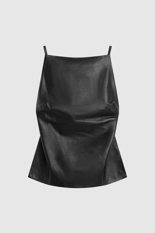 Leather Square Neck Top, Black