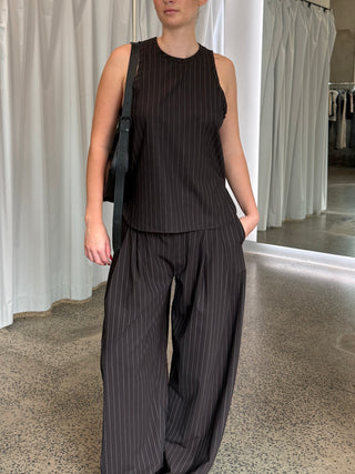 Wool Pinstripe Tank, Mahogany Stripe