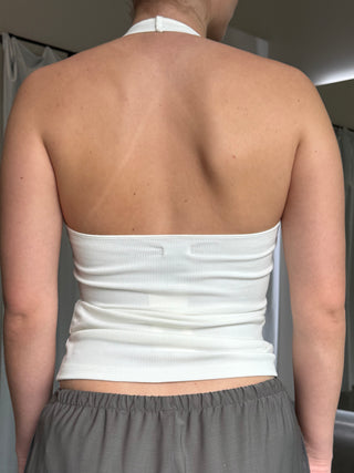 Rib Halter Top, White