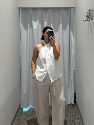 Oxford Halter Tie Back Top, White