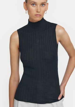 justice sleeve top, viktoria and woods, vik and woods, high neck top, rib top, knit top, turtle neck, sleeve less top