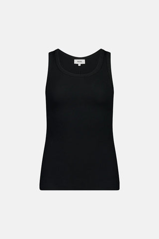 Black ribbed tank top that is bra friendly