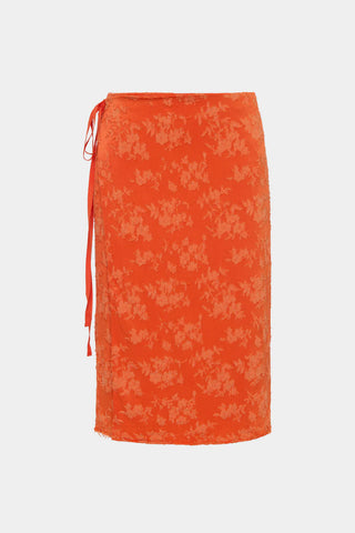 orange midi skirt with floral pattern