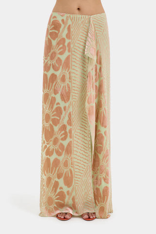 Mint and peach floral maxi skirt.