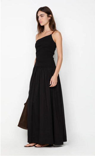Black one shoulder maxi dress with bead detailing