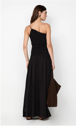 Black one shoulder maxi dress with bead detailing