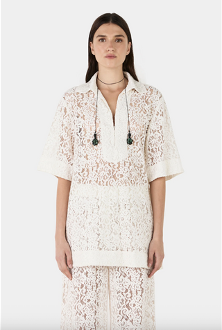 White lace top with collar and matching pants