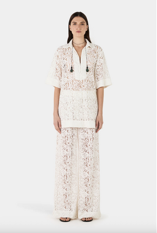 White lace top with collar and matching pants