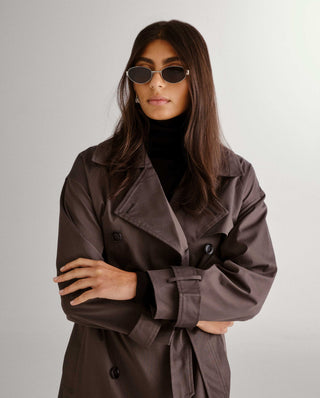 Silver framed sunglasses with dark lenses