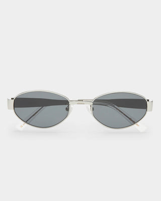 Silver framed sunglasses with dark lenses