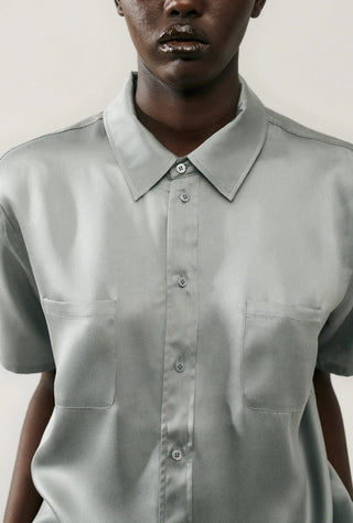 short sleeve boyfriend shirt, silk laundry, oversized silk shirt, silk shirt, silk top, oversized shirt, short sleeve silk shirt